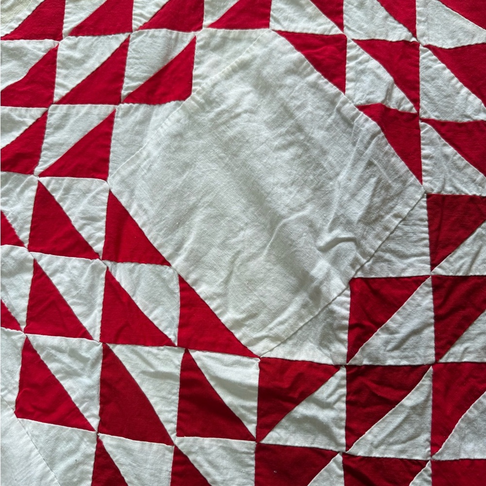 Antique 1930s Red And White Ocean Waves Quilt Top - Picture 2 of 14